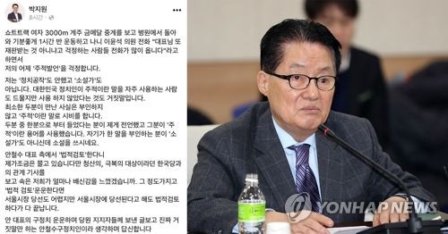 ▲ 박지원 의원[연합뉴스DB]과 그가 쓴 페이스북 캡처