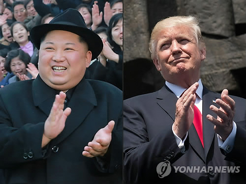 ▲ 도널드 트럼프 미국 대통령(오른쪽)과 김정은 북한 국무위원장을 합성한 사진. [AFP=연합뉴스]