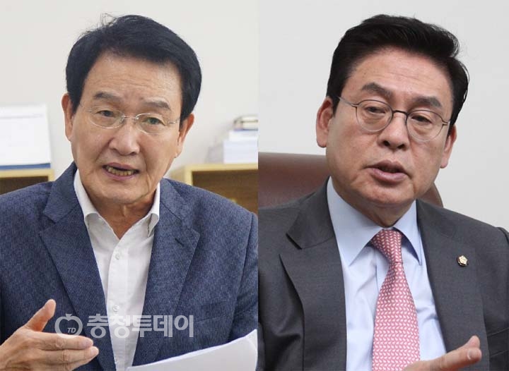 사진 = 변재일 민주당 도당위원장(사진 왼쪽), 정우택 한국당 도당위원장
