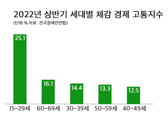 세대별 체감 경제 고통지수. 그래픽=김연아 기자