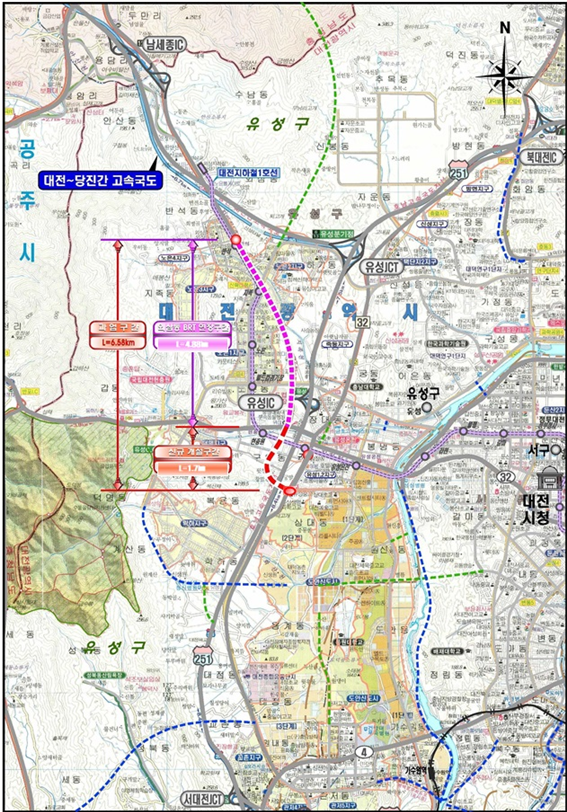 대전 외삼~유성복합터미널 BRT 연결도로 건설공사 위치도. 대전시 제공