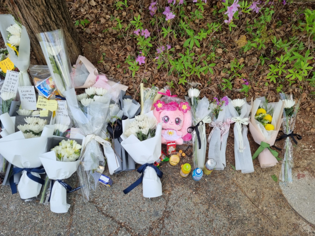 10일 탄방중학교 인근 교차로 스쿨존 길가에 추모를 위한 물건들이 놓여져 있다. 사진=노세연 기자
