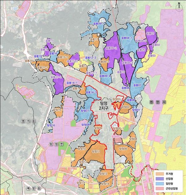아산시가 15일 고시한 ‘탕정2지구 도시개발사업’ 주변 지역 성장관리계획구역 총괄도. 아산시 제공