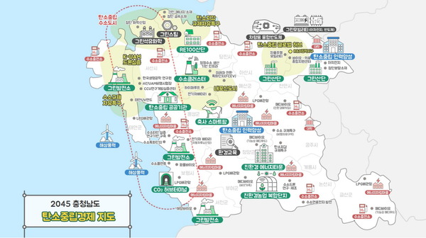 ▲ 2045 충남 탄소중립경제 지도.  ‘탄소중립경제 특별도 추진전략 수립계획’에서 발췌