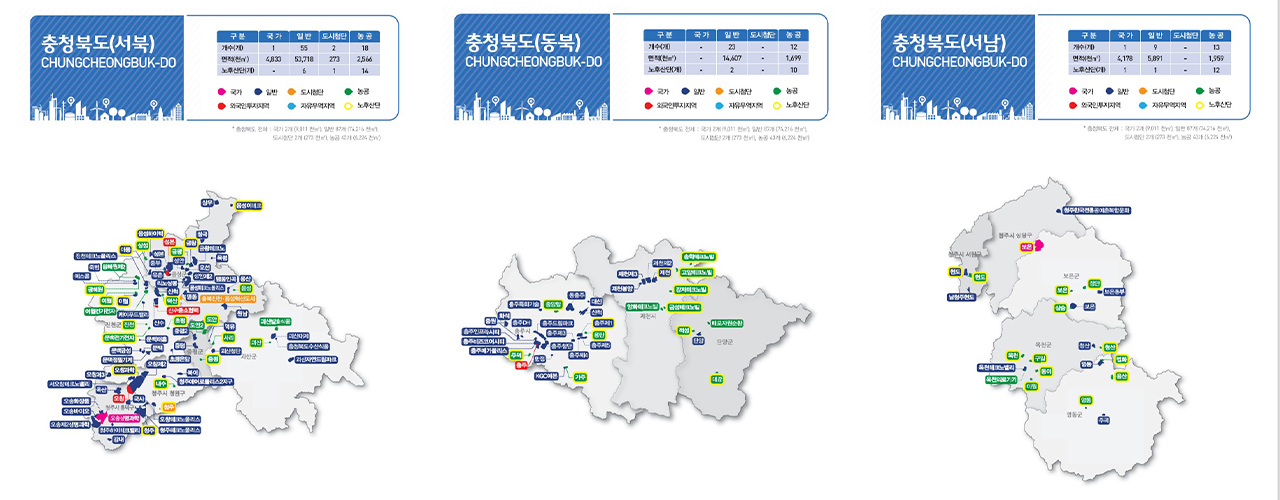 충북도내 권역별 산업단지 분포도. 한국산업단지공단 제공