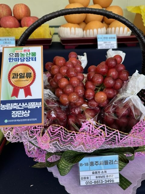 전국으뜸농산물한마당 전국 우수농산물 경진대회 과수 부문에서 대상을 수상한 포도 '홍주씨들리스'. 사진 홍성군 제공