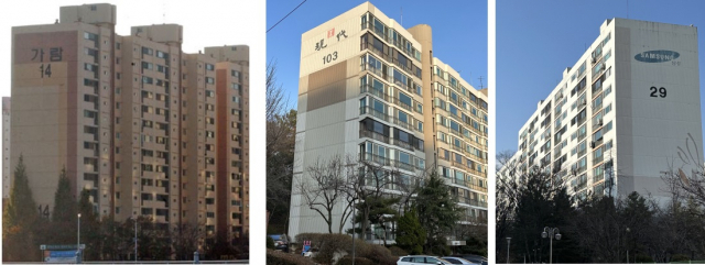 왼쪽부터 둔산동 가람아파트, 도룡동 연구원 현대아파트, 오류동 삼성아파트. 사진=충청투데이DB·함성곤 수습기자