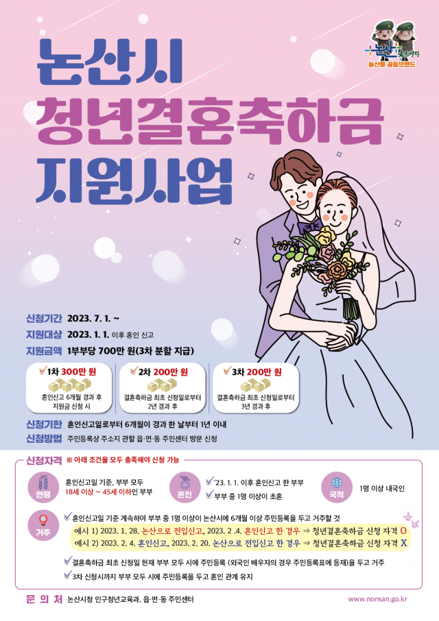 ▲사진은 논산시 청년결혼축하금 지원사업 포스터.