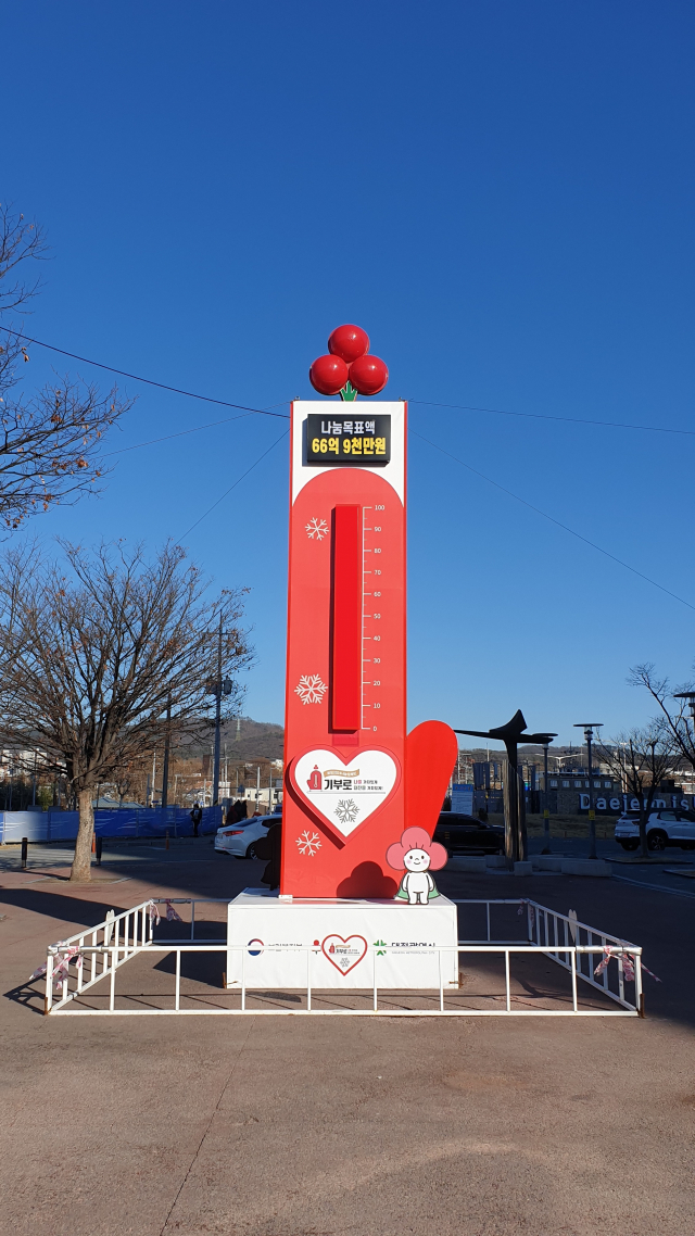 대전 사랑의 온도탑이 100℃를 달성했다. 대전사회복지공동모금회 제공