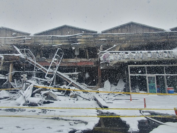 22일 오후 11시 8분경 충남 서천군 서천읍 서천특화시장에서 화재가 발생해 점포 227개가 전소됐다. 인명 피해는 없었지만 9시간에 걸쳐 발생한 화재로 시장의 수산물동과 식당동, 일반동 내 점포가 모두 소실됐다.  사진은 전소된 서천특화시장 전경. 권혁조 기자 oldboy@cctoday.co.kr