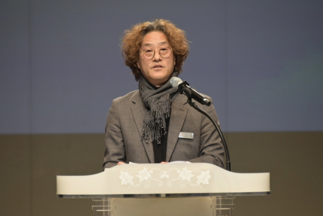 공주문화관광재단 김지광 대표이사가 취임사를 하고 있다.사진=김익환 기자