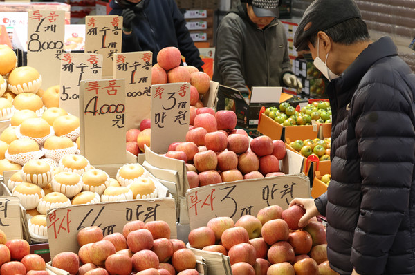 사과에 이어 귤까지 가격이 급등하며 신선과실 물가가 2월에 41.2% 올라 32년만에 최고치로 치솟았다. 귤은 지난달 78.1%, 사과가 71.0% 상승했고 같은 기간 배(61.1%)와 딸기(23.3%) 가격도 올랐다. 사진=연합뉴스 제공