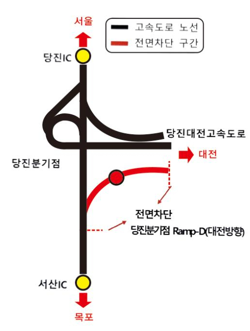 전면차단 위치도. 한국도로공사 대전충남본부 제공