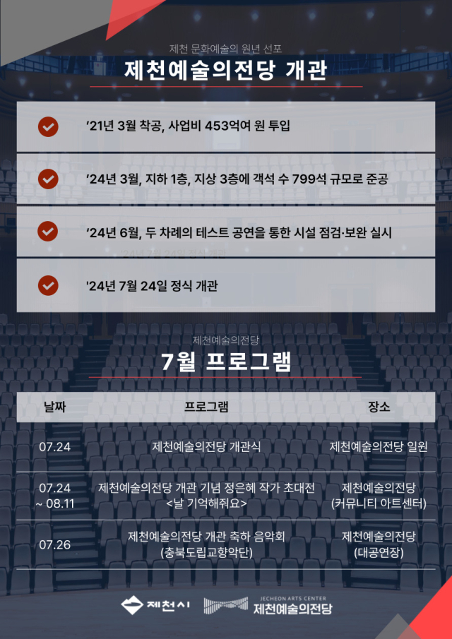 제천예술의전달이 다음달 24일 정식 개관에 시민들을 만난다. 사진은 제천예술의전당 카드 뉴스 모습.. 제천시 제공