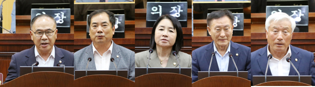 서산시의회 후반기 의장단(왼쪽부터 조동식 의장, 안효돈 부의장, 한석화 의회운영위원장, 강문수 행정문화복지위원장, 안동석 산업건설위원장). 서산시의회 제공