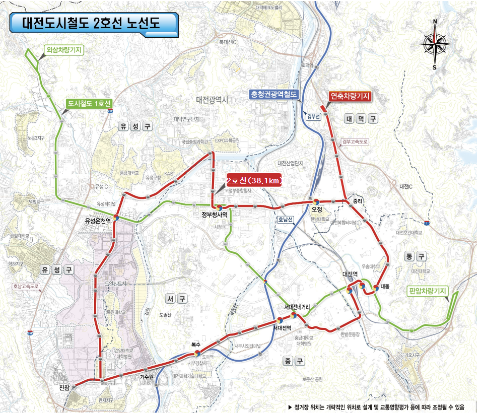 대전도시철도 2호선 트램 노선도. 대전시 제공