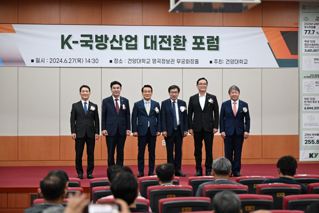 ▲논산시는 최근 충남도, 계룡시, 한국방위산업진흥회, 건양대학교와 함께 글로컬대학 사업 선정을 위한 협력 및 방위산업 전문 인력 양성을 위한 업무 협약과 함께 포럼을 개최했다.(사진은 백성현 논산시장과 이응우 계룡시장, 김용하 건양대 총장등이 행사에 앞서 참석자들에게 인사를 하고 있다)