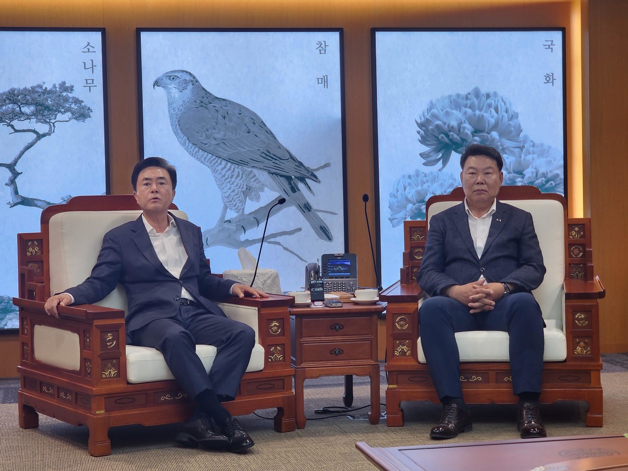 김태흠(왼쪽) 충남지사와 오성환 당진시장[촬영 김소연]