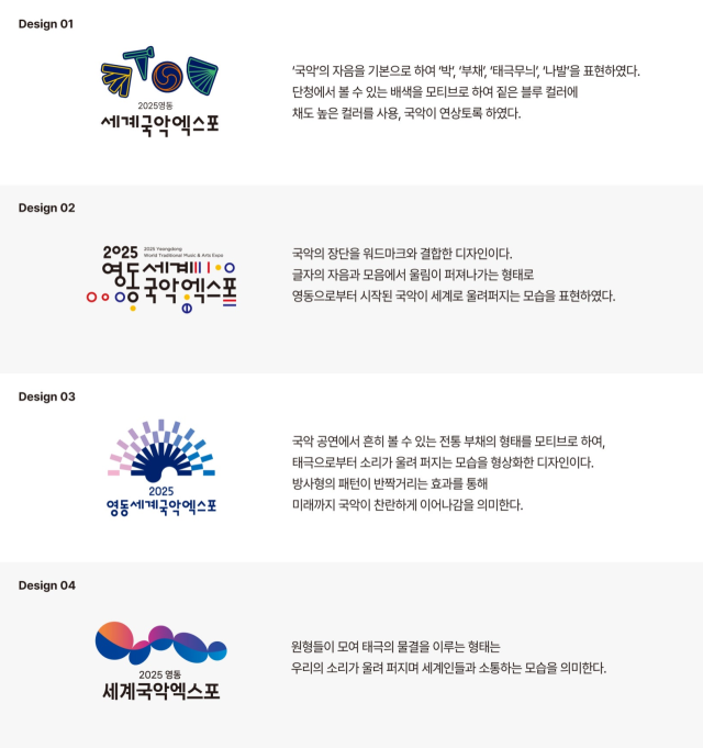 2025영동세계국악엑스포 조직위는 엑스포 대표 상징물인 로고 및 캐릭터 선정을 위해 온라인 선호도 조사를 실시한다.