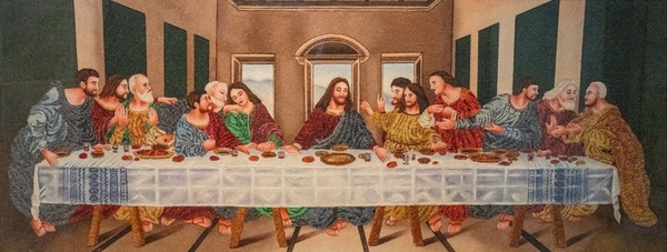 망망틴(maung maung tin), 천연보석 예수 최후의 만찬화, 1976, 179x69