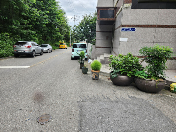1일 청주시 흥덕구 봉명동 한 도로에 화분이 놓여 있다. 이는 주차를 막기 위해 설치해 놓은 것으로 보인다. 송휘헌 기자