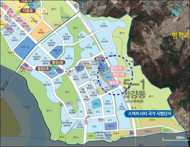 5-1생활권 합강1초, 합강중 위치도.