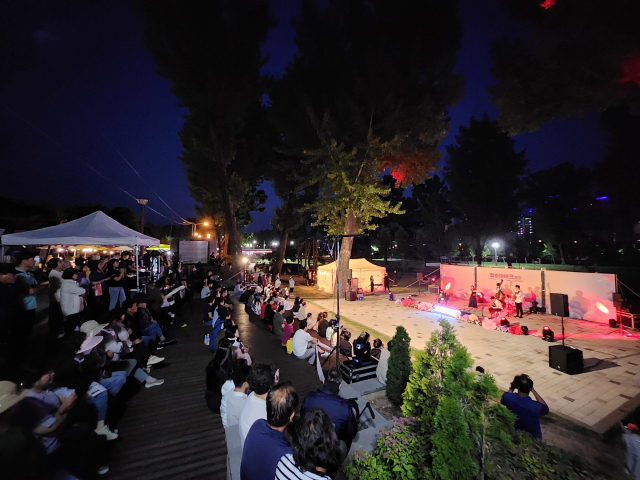 증평 보강천 미루나무숲 버스킹 공연. 증평군 제공