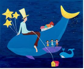 신수원, 키다리아저씨와아이들, 65*53cm, Acrylic on canvas