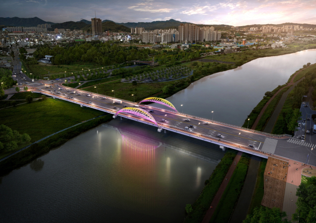 아산시 권곡동과 염치읍 송곡리를 잇는 주요 관문 중 하나인 충무교가 26일 안전기원제를 시작으로 2027년도 준공을 목표로 공사에 들어갔다. 아산시 제공