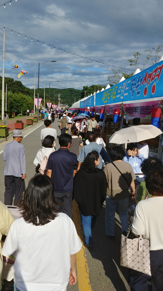 ‘2024 청원생명축제’ 이틀째날 주말을 맞아 축제장이 북적대고 있다. 이번 축제는 ‘도농이 함께 그린(Green) 꿀잼 한마당’을 슬로건으로 다음달 6일까지 충북 청주시 청원구 오창읍 미래지 농촌 테마공원에서 열린다. 이용민 기자