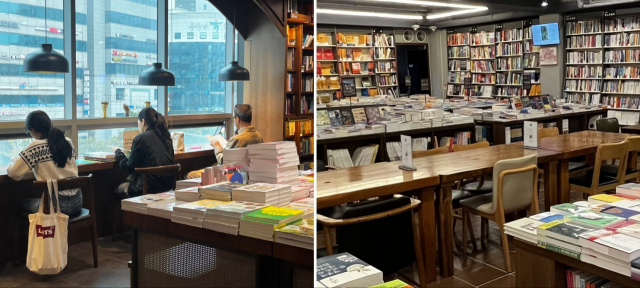 15일 방문한 대전의 한 대형서점(좌). 평일임에도 방문객이 다수 있었다. 반면 같은 날 손님 없이 휑한 지역서점(우)의 모습. 사진=조정민 기자