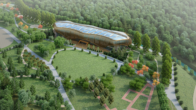 음성읍 용산리 봉화골 지방정원에 3000㎡규모의 목조식물원이 조성돤다. 사진은 목조식물원 조감도. 음성군 제공