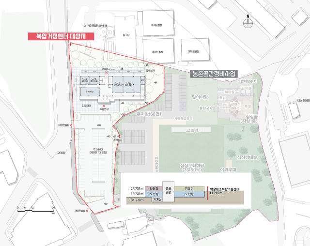 대소면 오산리 일원에 농촌중심지활성화사업이 진행돤다. 사진은 사업계획도. 음성군 제공
