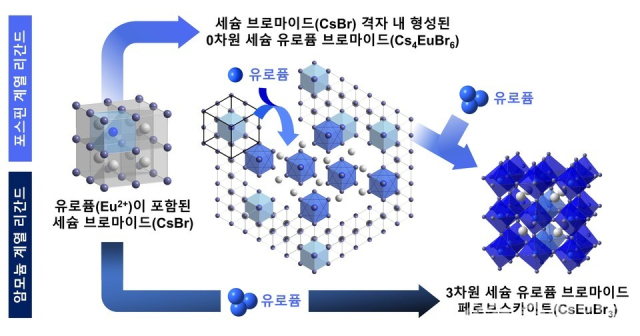 반응 시간에 따른 유로퓸 페로브스카이트 상변화 거동 개략도. KAIST 제공