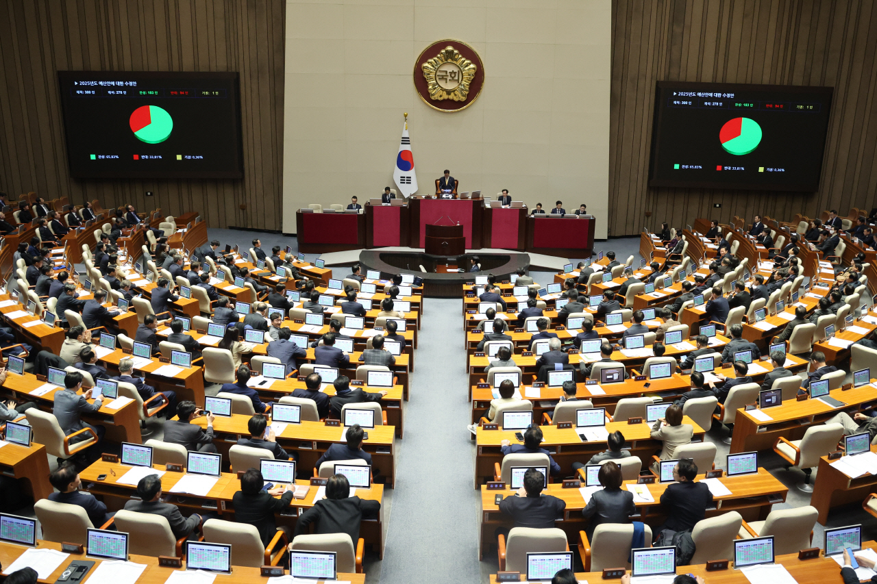  10일 오후 국회 본회의에서 2025년도 예산안에 대한 수정안이 통과되고 있다. 2024.12.10 사진=연합뉴스. 