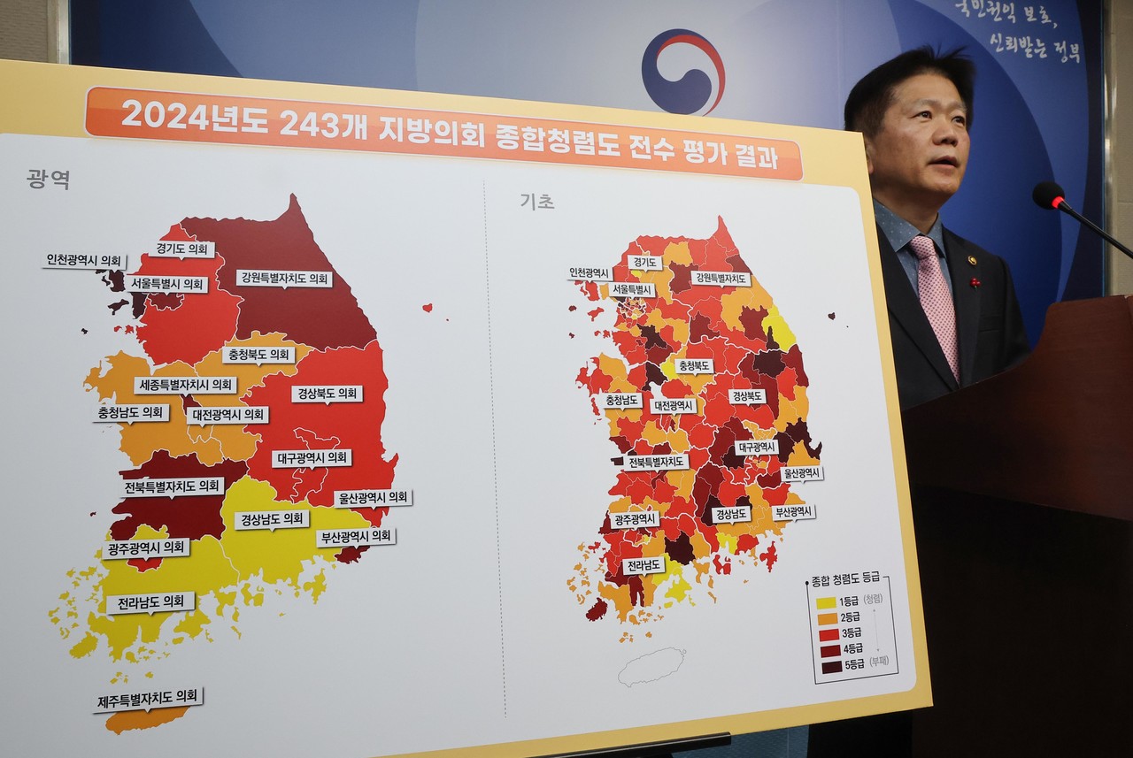 이명순 권익위원회 부패방지 부위원장이 19일 오전 정부세종청사 권익위 브리핑실에서 2024년 종합청렴도 평가 결과를 발표하고 있다. 2024.12.19 사진=연합뉴스.