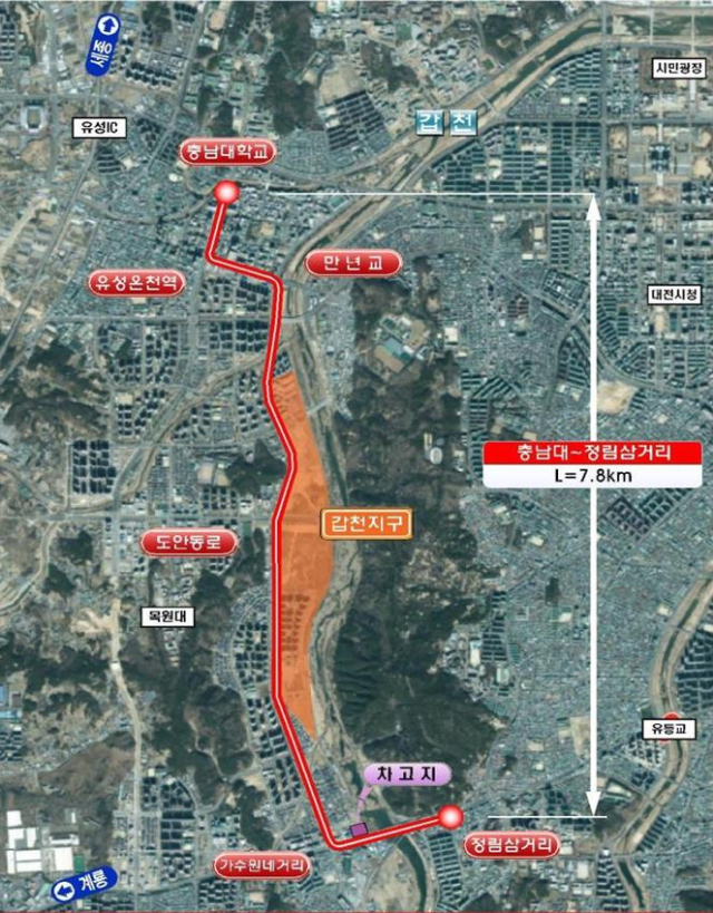 신교통수단(무궤도 차량시스템) 시범사업 노선도. 대전시 제공