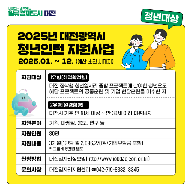 카드뉴스(청년 대상). 대전시 제공
