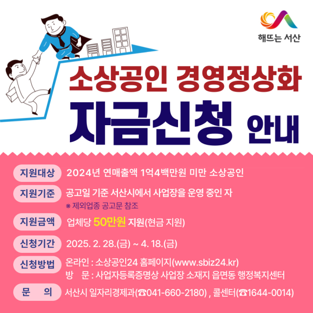 소상공인 경영안정화 자금 지원 안내문. 서산시 제공