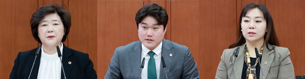 왼쪽부터 안경자, 김선광, 김민숙 의원. 제공=대전시의회