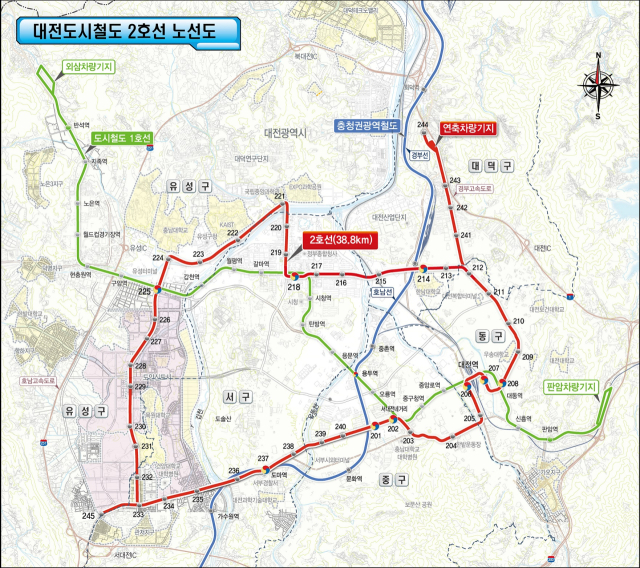 도시철도 2호선 트램 정거장 위치도. 대전시 제공