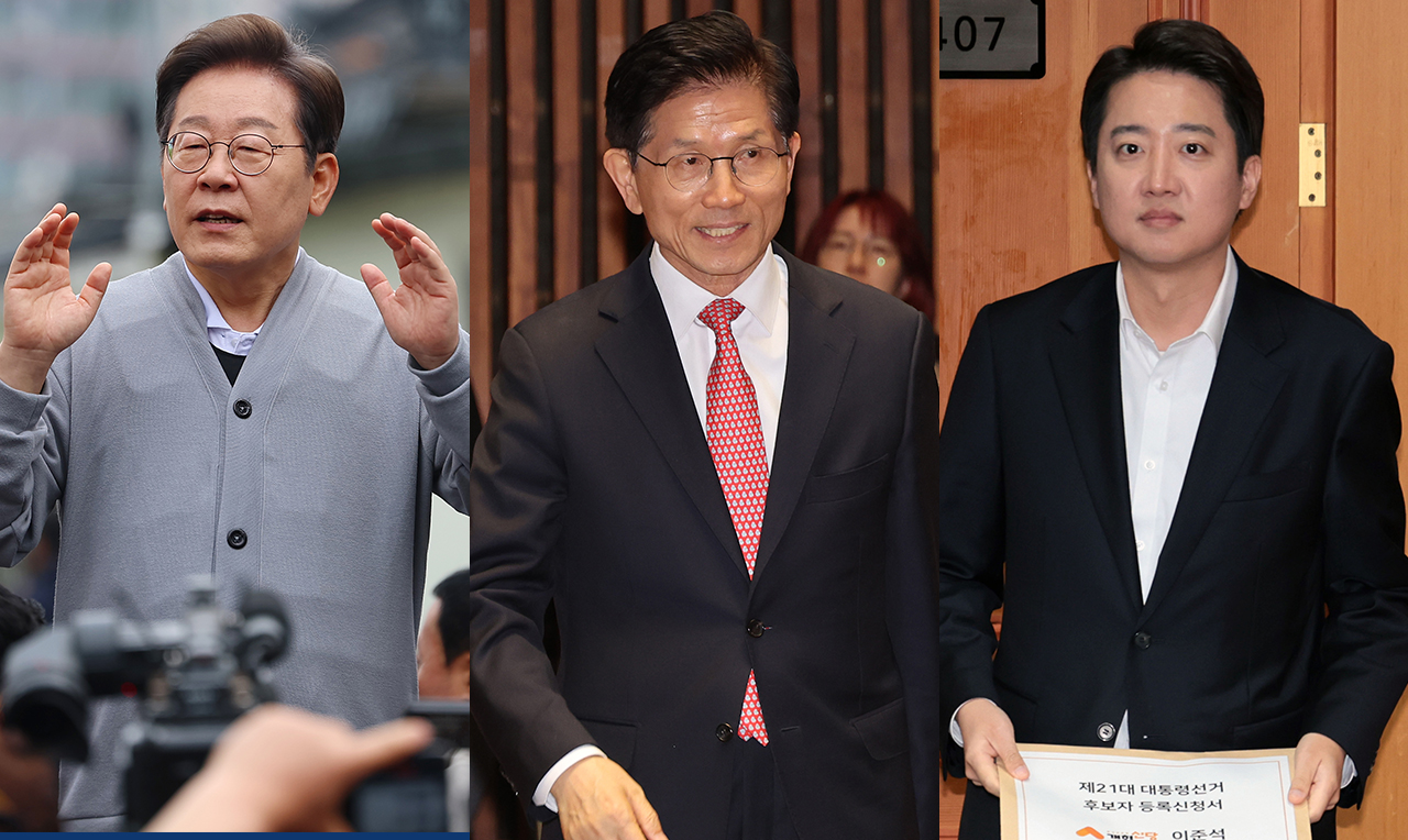 왼쪽부터 이재명 더불어민주당 후보, 국민의힘 김문수 후보, 개혁신당 이준석 후보. 사진=연합뉴스. 