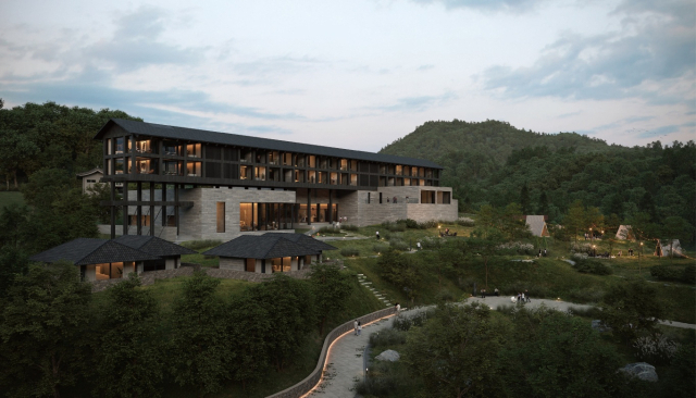 옥천군이 장계관광지 관광숙박시설 및 부대시설 조성·운영 사업에 대한 우선협상대상자로 인지그룹 컨소시엄을 선정하고 본격적으로 사업을 추진한다.(조감도/옥천군 제공)