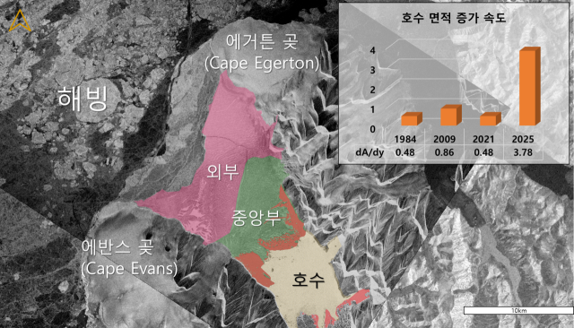 KAIST 우주연구원이 개발한 차세대소형위성 2호가 촬용한 캐나다 북극지역의 밀른 빙붕 사진.KAIST 제공.