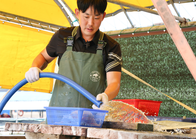 모 방송국 취재팀과 어촌 계장의 하루와 창리 마을의 일상을 취재 중인 박태욱 창리어촌계장.(사진=(주)청춘작가 정주은 대표)