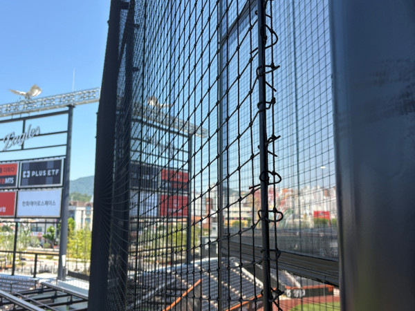 10일 대전한화생명볼파크 1루 쪽 식음식매장 벽면 유리창에 안전 그물망이 설치돼 있다. 사진=김세영 기자