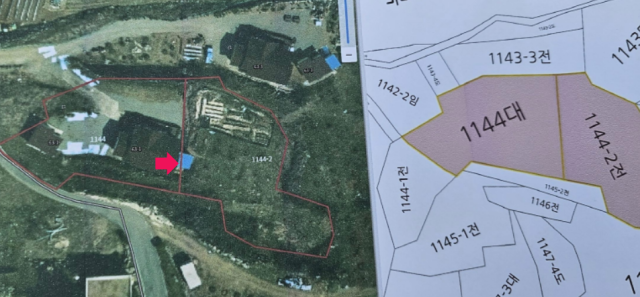 겨울철 동파 방지를 위해 약 1평 남짓의 샌드위치 판넬로 설치된 이 구조물은 상수도 모터를 덮는 형태로 마련됐으며, 농작물 관수(灌水)를 위한 야외 수도 기능을 수행하고 있다. 현재 해당 구조물이 농지 경계를 일부 침범했다는 이유로 농취증 발급이 보류돼 논란이 되고 있다.사진=독자 제공