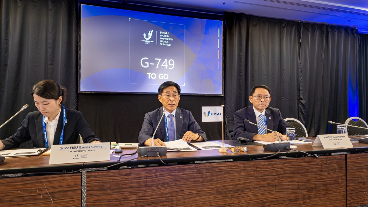 2027년 충청대회 준비 상황 점검. 집행위에서 대회 준비상황 보고하는 충청 대회 조직위.[2027 충청 유니버시아드대회 조직위 제공. 재판매 및 DB 금지]