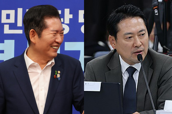 민주당 정청래 의원과 국민의힘 장동혁 의원. 