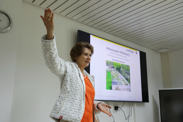 독일 슈투트가르트시 킬레스베르크 공원에서 최민호 세종시장 등 세종시 방문단은 25일 카롤라 오르트만 도시녹지·묘지·산림 사무국장과 간담회를 가졌다. 사진=독일 슈투트가르트 김일순 기자